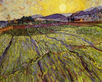 150の主題の芸術作品 Painting - 朝日が昇る囲まれた野原 フィンセント・ファン・ゴッホの風景